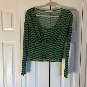 Green Checkered Mesh Blouse